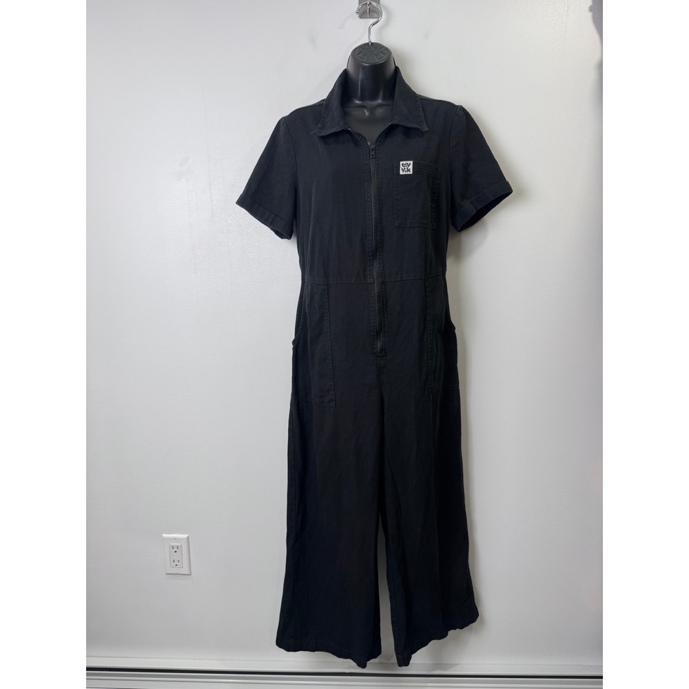 Lucy and Yak Women Black Jumpsuit Organic Cotton Zip Boiler Suit Size 8US 12UK